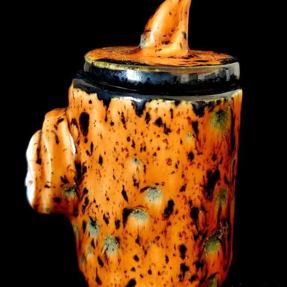 Handmade Small Ceramic Stash Jar with Face, Speckled Carmel Brown - Picture 2 of 11